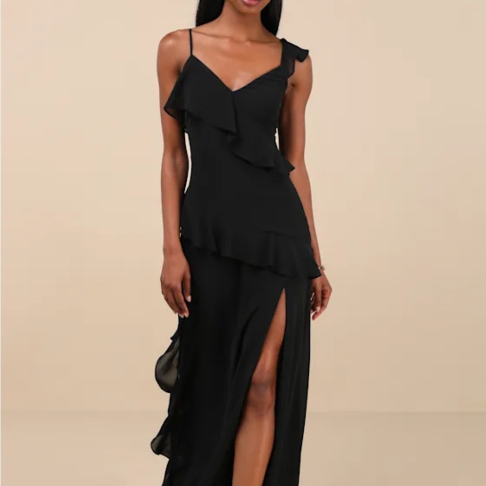 Lulus Utterly Captivating Black Ruffled Sleeveless Maxi Dress, LARGE, NWT